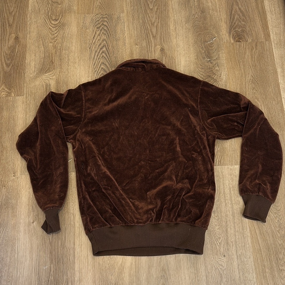Vintage velvet Velour Half Zip Pullover 70s velvet Streetwear Quiet Luxury Brown - Picture 13 of 14